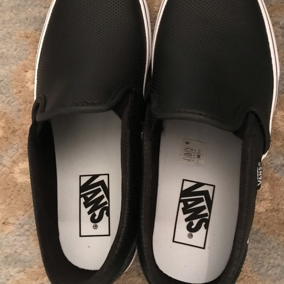 VANS CLASSIC ASHER PERF BLACK LEATHER SNEAKERS 8 - Picture 4 of 8